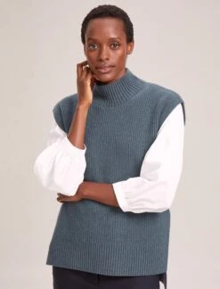 Janice Wool Funnel Neck Sleeveless Jumper - Slate Blue -The Modern Femme Sales RSHT K25 JANICE SLATEBLUE LS 41722