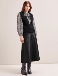 Meryl Wool V Neck Waistcoat - Black -The Modern Femme Sales RSHT K69 MERYL BLACK LS 0763