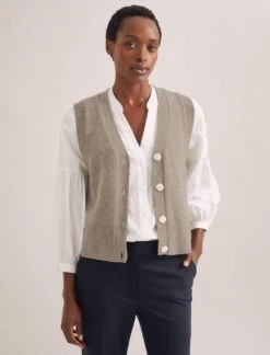 Meryl Wool V Neck Waistcoat - Taupe -The Modern Femme Sales RSHT K69 MERYL TAUPE TR77 CLEMENT NAVY S72 ELLA WHITE 1736