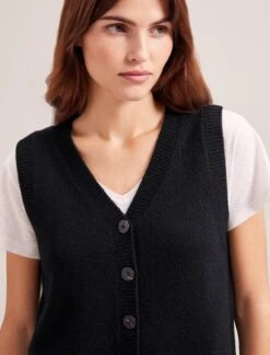 Wesley Cashmere Blend V Neck Waistcoat - Black -The Modern Femme Sales RSHT K82 WESLEY BLACK LS 0265
