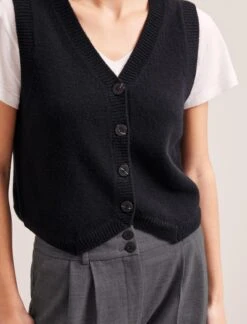 Wesley Cashmere Blend V Neck Waistcoat - Black -The Modern Femme Sales RSHT K82 WESLEY BLACK LS 0269