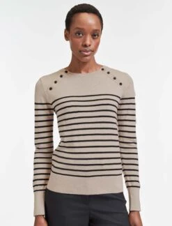 Hailey Wool Jumper - Beige Black Stripe