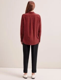 Skyla Silk Shirt - Lipstick White Polka Dot -The Modern Femme Sales RSHT S35 SKYLA LIPSTICKWHITEPOLKADOT LS 0008