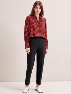 Skyla Silk Shirt - Lipstick White Polka Dot -The Modern Femme Sales RSHT S35 SKYLA LIPSTICKWHITEPOLKADOT LS 0015