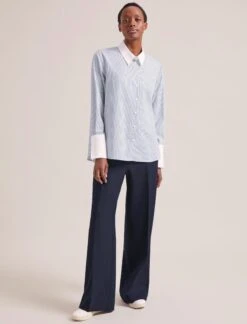 Seymour Organic Cotton Shirt - Blue White Stripe -The Modern Femme Sales RSHT S74 SEYMOUR BLUEWHITESTRIPE LS 1165