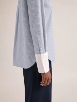 Seymour Organic Cotton Shirt - Blue White Stripe -The Modern Femme Sales RSHT S74 SEYMOUR BLUEWHITESTRIPE LS 1197
