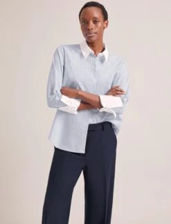 Seymour Organic Cotton Shirt - Blue White Stripe -The Modern Femme Sales RSHT S74 SEYMOUR BLUEWHITESTRIPE LS 1265