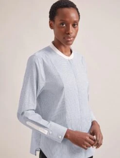 Sefton Organic Cotton Shirt - Blue White Stripe -The Modern Femme Sales RSHT S75 SEFTON BLUEWHITESTRIPE LS 1343