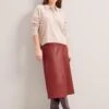 Tiana Leather Midi Skirt - Red -The Modern Femme Sales RSHT SK119 TIANA RED LS 0523
