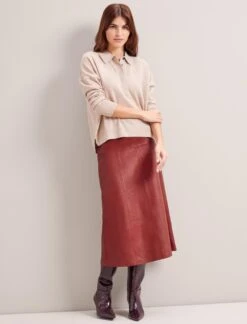 Tiana Leather Midi Skirt - Red -The Modern Femme Sales RSHT SK119 TIANA RED LS 0534