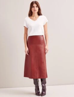 Tiana Leather Midi Skirt - Red -The Modern Femme Sales RSHT SK119 TIANA RED LS 0544