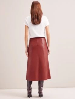 Tiana Leather Midi Skirt - Red -The Modern Femme Sales RSHT SK119 TIANA RED LS 0573