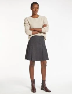 Celina Wool Short Skirt - Charcoal Navy Black Check -The Modern Femme Sales RSHT SK153 CELINA CHARCOALNAVYBLACKCHECK LS 541