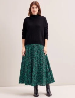 Sawyer Cotton Maxi Skirt - Green Bramble Print -The Modern Femme Sales RSHT SK181 SAWYER GREENBRAMBLEPRINT LS 7472