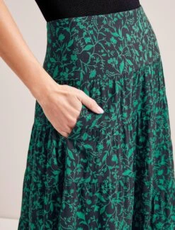 Sawyer Cotton Maxi Skirt - Green Bramble Print -The Modern Femme Sales RSHT SK181 SAWYER GREENBRAMBLEPRINT LS 7511