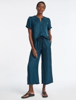 Rosa Silk Blend Trouser - Petrol Blue Leopard Pansy Print -The Modern Femme Sales RSHT TR57 ROSA PETROL BLUE LS 4583 e38ce0f4 c6a9 4ee0 a021 8c8f3fa3f2b3