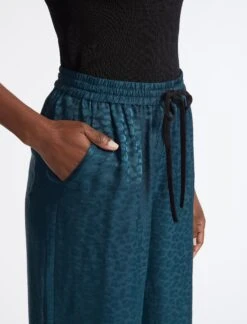 Rosa Silk Blend Trouser - Petrol Blue Leopard Pansy Print -The Modern Femme Sales RSHT TR57 ROSA PETROL BLUE LS 4630