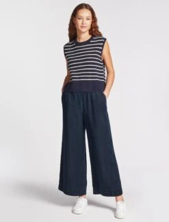 Nicki Wide Leg Trouser - Indigo -The Modern Femme Sales RSHT TR61 NICKI INDIGO LS 1693