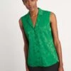 Spencer Sleeveless V-Neck Collared Shirt - Emerald Green Camo Jacquard -The Modern Femme Sales S40 SPENCER EMERALD LS 041