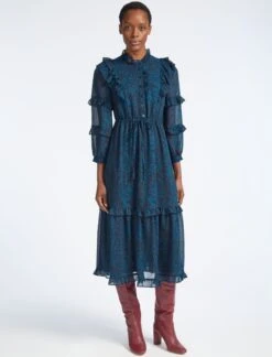 Tilly Drawstring Maxi Dress - Blue Marble Print