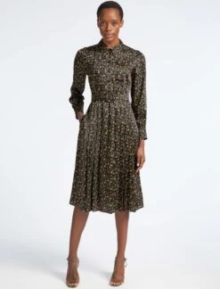 Georgie Midi Shirt Dress - Trailing Floral Print Black Yellow -The Modern Femme Sales SP22 D405 GEORGIE TRAILINGFLORALPRINTBLACK YELLOW LS 4467