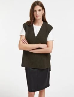 Janice Wool V Neck Sleeveless Jumper - Khaki -The Modern Femme Sales SP22 K58 JANICE KHAKI LS 1510