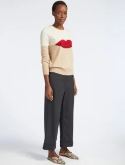 Love Lips Cashmere Jumper - Cream -The Modern Femme Sales SP22 K61 LOVELIPS CREAM LS 3388