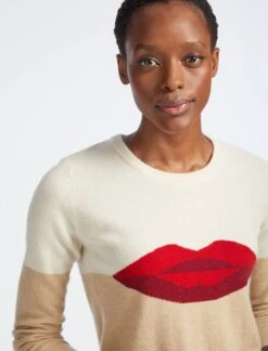 Love Lips Cashmere Jumper - Cream -The Modern Femme Sales SP22 K61 LOVELIPS CREAM LS 3412