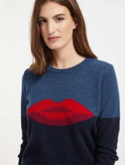 Love Lips Cashmere Jumper - Navy -The Modern Femme Sales SP22 K61 LOVELIPS NAVY LS 0533