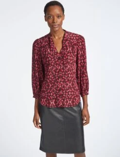 Beckett Silk Blouse - Rose Shibori Print