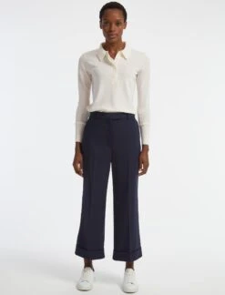 Turner Classic Wool Crop Wide Leg Trouser - Navy -The Modern Femme Sales SP22 TR42 TURNER NAVY LS 29029
