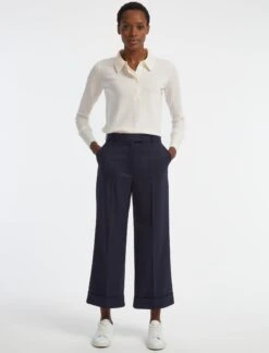 Turner Classic Wool Crop Wide Leg Trouser - Navy -The Modern Femme Sales SP22 TR42 TURNER NAVY LS 29031