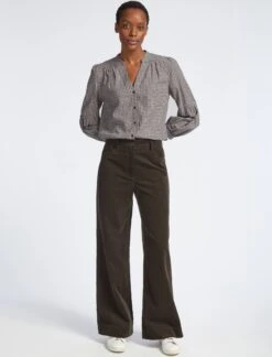 Tennyson Pin Corduroy Wide Leg Trouser - Khaki