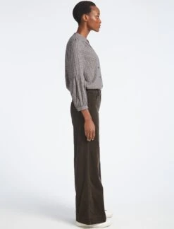 Tennyson Pin Corduroy Wide Leg Trouser - Khaki -The Modern Femme Sales SP22 TR49 TENNYSON KHAKI LS 4258