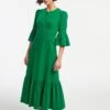 Daphne Pin Corduroy Round Neck Maxi Dress - Emerald Green