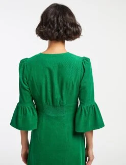 Daphne Pin Corduroy Round Neck Maxi Dress - Emerald Green -The Modern Femme Sales SP23 D466 DAPHNE EMERALD GREEN LS 14319