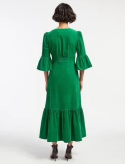 Daphne Pin Corduroy Round Neck Maxi Dress - Emerald Green -The Modern Femme Sales SP23 D466 DAPHNE EMERALD GREEN LS 14326