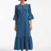Daphne Pin Corduroy Round Neck Maxi Dress - Mid Blue