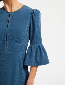 Daphne Pin Corduroy Round Neck Maxi Dress - Mid Blue -The Modern Femme Sales SP23 D466 DAPHNE MID BLUE LS 14909