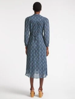 Abigail Midi Dress - Blue Folk Floral Print -The Modern Femme Sales SP23 D489 ABIGAIL BLUEFOLKFLORALPRINT LS 3835