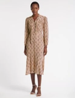 Abigail Midi Dress - Stone Rust Folk Floral Print -The Modern Femme Sales SP23 D489 ABIGAIL STONERUSTFOLKFLORALPRINT LS 2919