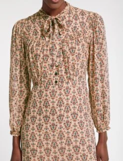 Abigail Midi Dress - Stone Rust Folk Floral Print -The Modern Femme Sales SP23 D489 ABIGAIL STONERUSTFOLKFLORALPRINT LS 2979