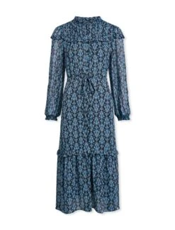 Isla Maxi Dress - Blue Folk Floral Print -The Modern Femme Sales SP23 D490 ISLA BLUEFOLKFLORALPRINT CO