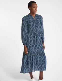 Isla Maxi Dress - Blue Folk Floral Print -The Modern Femme Sales SP23 D490 ISLA BLUEFOLKFLORALPRINT LS 2043
