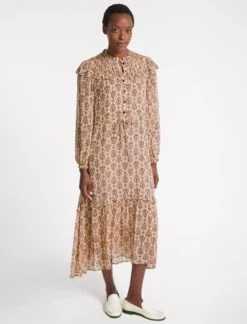 Isla Maxi Dress - Stone Rust Folk Floral Print -The Modern Femme Sales SP23 D490 ISLA STONERUSTFOLKFLORALPRINT LS 2239