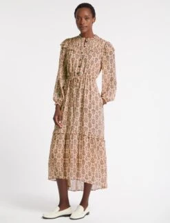 Isla Maxi Dress - Stone Rust Folk Floral Print -The Modern Femme Sales SP23 D490 ISLA STONERUSTFOLKFLORALPRINT LS 2252