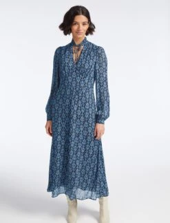 Luella Maxi Dress - Blue Folk Floral Print -The Modern Femme Sales SP23 D491 LUELLA BLUEFOLKFLORALPRINT LS 25079