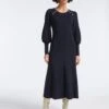 Eva Wool Round Neck Dress - Navy -The Modern Femme Sales SP23 D497 EVA NAVY LS 25229