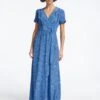 Gina Silk Maxi Dress - Blue Lips Eyes Print -The Modern Femme Sales SP23 D499 L GINA BLUELIPSEYESPRINT LS 3610