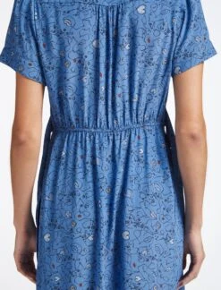 Gina Silk Knee Length Dress - Blue Lips Eyes Print -The Modern Femme Sales SP23 D499 S GINA BLUELIPSEYESPRINT LS 3605